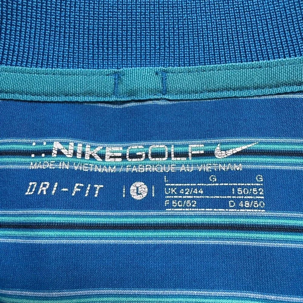 Nike Golf Polo Shirt Mens Large Blue‎ Striped Dri-FIT Stretch Performance Swoosh